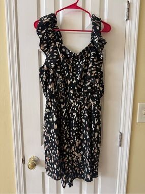 SHEIN Ruffled Black Animal Print Romper with Tan Spots